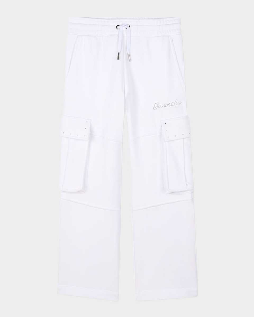 Girl's Rhinestone Logo-Print Trousers, Size 8-14